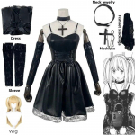 Naiste Jaapani Anime Cosplay Misa Amane Pits&auml;&auml;risega Kleit Gooti Stiilis Kost&uuml;&uuml;m Kunstnahast Seksikas Kleit Halloween L-(Costume+Wig)