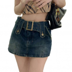 Naiste k&otilde;rge v&ouml;&ouml;kohaga Slim Fit Denim Skort v&ouml;&ouml;ga &uuml;hev&auml;rvilised taskud Ultra-mini seelik Moeaksessuaarid 3XL sinine