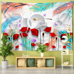 V&auml;rviline heledate lilledega sulgedega seinavaip 2020 Moodsa kunsti stiiliga dekoor ps&uuml;hhedeelne Boho kodukaunistus seinarippuv joogamatt sall 95x70CM