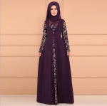 Uue peo elegantne moslemi naiste pikkade varrukatega Dubai Kaftani maksikleit, tr&uuml;kitud pikkade varrukatega maksikleit ilma hidžaabita S lilla