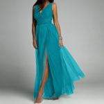 Euroopa ja Ameerika seksikas V-kaelus, v&ouml;&ouml;koht, salendav efekt, suur l&otilde;hik, s&auml;rav kristallist kleit, pidulik kleit L sinine