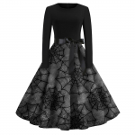 Naiste moodne &uuml;mara kaelusega vabaaja &otilde;huke Halloweeni tr&uuml;kitud pikkade varrukatega kleit L ingver