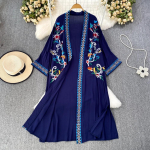 Looduslik stiil Elegantne boheemlaslik kleit Naistele Vintage poolvarrukas Tikand Lilleline P&auml;ikesekaitsekleit Suvi Mood Rand Pikk riietus One Size tumesinine v&auml;rv