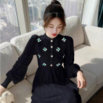 Lilletikandid naiste kleit Elegantne pikkade varrukatega pidulik Maxi silmkoelised kleidid naistele Korea stiilis s&uuml;gistalve r&uuml;&uuml;d 24612 S must