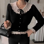 S&uuml;gisel ja talvel uus prantsuse retro nukukaelusega kootud kampsun naistele &otilde;rna stiiliga avara l&uuml;hikeste kampsunite trend One Size valge