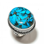 Copper Blue Turquoise Gemstone Handmade 925 Sterling Silver Ring Size 8 q0k61