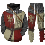 Uus Meeste retro Knight Templar Armour Hoodie 3D Prinditud Meeste Hoodid Vabaaja spordir&otilde;ivad spordip&uuml;ksid Kaheosaline komplekt &Uuml;likond M