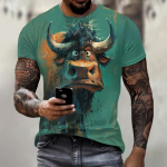Meeste T-s&auml;rk 3D Angry Bull Print T-s&auml;rkidega Topid Mood Meeste Loomamustriga T-s&auml;rk Suur t&auml;navar&otilde;ivad O-kaelusega mood L