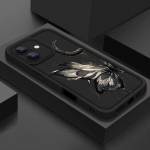 Fashion Moon Butterfly mustriga &uuml;mbris iPhone 16 Pro Max 15 Plus 14 13 12 Pro 11 TPU pehme matt silikoonist p&otilde;rutuskindel objektiivi kaitse telefoni kate iPhone 16 must