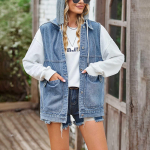 Naiste vaba l&otilde;ikega vintage teksavest kapuutsiga jakk L sinine