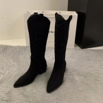 Naiste Kauboi Saapad Mood Ruudukujuline Madal Konts Daamide Elegantne Peale T&otilde;mmatavad Pikad Poolsaapad Talv Terava Ninaga Naiste Jalatsid 35