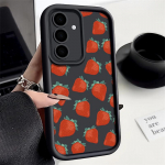 Strawberry Fruit &uuml;mbris Samsung S25 S24 Fe S23 Ultra A55 A53 A35 A15 A06 A16 Candy Color p&otilde;rutuskindel pehmest silikoonist objektiivi kaitsekate Samsung S24 must