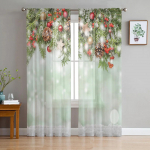 J&otilde;ulu-talveteemalised lumehelbed t&uuml;llkardinad elutuppa Magamistoa K&ouml;&ouml;gikaunistus Sifonki L&auml;bipaistev Voile Aknakardinad W135 x H115cm x1&Rod Pocket