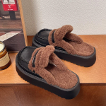 Naiste Platvorm Suede Sussid Mood Lamedad Karusnahk Soe Pl&uuml;&uuml;s Puuvill Pl&auml;tud Nahast Kingad Talvine Trend Hubane Rihmadega Zapatos Mujer 35 must