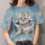 Naiste T-s&auml;rk Kawaii Cat Print 3D T-s&auml;rk Top T&uuml;drukute Y2k Riietus Suvine l&uuml;hikeste varrukatega T-s&auml;rk V-kaelusega Casual Holiday Naiste T-s&auml;rk S