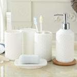 Keraamiline vannitoa viieosaline komplekt WhiteWash Set Tualett-tarbed Vannitoatarbed Suutops Hambaharja hoidik Lotion Pudel Seebialus