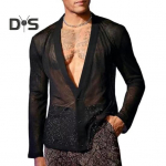 Meeste klubis&auml;rk &Uuml;li&otilde;huke l&auml;bipaistva v&otilde;rkkangaga V kaelus, n&ouml;&ouml;pidega, pikad varrukad, lihaseline meeste top peotops S must