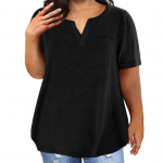 Naiste V-kaelusega l&uuml;hikeste varrukatega T-s&auml;rk &uuml;hev&auml;rviliste vabaaja taskutega XL must