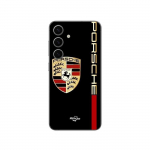 Coque Samsung Galaxy S24 FE PORSCHE logo rouge et dor&eacute;e fond noir Maniacase