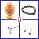 Pierres et Min&eacute;raux. Parure Bracelet Collier Boucles D'oreilles Pendantes 10 perles Taille personnalisable.