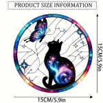 (15cm) Cosmic Cat and Butterfly Sun Charm - Akr&uuml;&uuml;list vitraažist ripats, valgusp&uuml;&uuml;dja, seintele, akendele, verandadele, terrassidele, aedadele, kontoritele 15 * 15 cm/6 * 6 inches