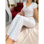 Suvised naiste pidžaamad kodur&otilde;ivaste komplekt t&uuml;drukute kodur&otilde;ivaste tr&uuml;kkimine V-kaelusega l&uuml;hikeste varrukatega pidžaamad naiste pikad p&uuml;ksid aluspesu M roosa