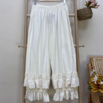 Mori Cotton Patchwork Lace Ruffles Naiste p&uuml;ksid Summer Vintage &uuml;hev&auml;rviline elastne v&ouml;&ouml;koht pahkluu pikkusega p&uuml;ksid One Size