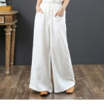 Vintage naiste elastne v&ouml;&ouml;koht &auml;ri vabaaja laia s&auml;&auml;rega p&uuml;ksid Culottes Flare pikad p&uuml;ksid 3XL valge