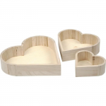 Creotime bols en forme de coeur en bois 13 - 25 cm clair 3 pi&egrave;ces