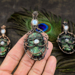 Ruby in Fuchsite, Moonstone Gemstone Copper Wire Wrap Jewelry Pendant 3.15 v1K51