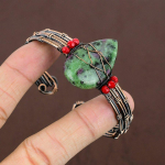 Ruby in Zoisite Handmade Copper Wire Wrap Cuff Bangle Adjustable Q8I58