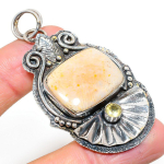 Fossil Coral, Citrine 925 Sterling Silver Jewelry Pendant 2.56 i6i95