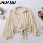 IHUASU Naiste mood vabaaja &uuml;hev&auml;rvilise tr&uuml;kiga pikkade varrukatega POLO kaelusega pluusid ja s&auml;rgid S valge