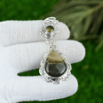 Kink talle 925 sterlingh&otilde;bedast loodusliku pol&uuml;kroomse jaspise gemstone ripats