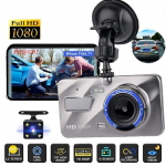 Dash Cam 1080P kahe objektiiviga DVR autos&otilde;idusalvesti 4-tolline LCD-ekraan 170&deg; lainurk, G-sensor, WDR, parkimismonitor, silmuste salvestamine, liikumistuvastus Dual button recording must