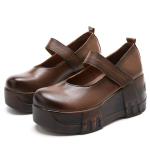 Moodne GKTINOO 2024 Kevad Retro Naiste Ehtsa Nahast Kingad 7CM Kiilud Kontsad Kingad Paks Tald Vabaaja Daamide Platvormkingad 8.5 black