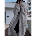 Kampsun-jakk naistele s&uuml;giseks ja talveks, mugav trend, keskmise kuni pika stiiliga, &uuml;le p&otilde;lve, l&otilde;dva ja mitmek&uuml;lgne, p&otilde;hi, pikkade varrukatega kootud kardigan 5XL helehall v&auml;rv