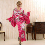 Jaapani traditsiooniline naiste pidulik yukata anime kimono kost&uuml;&uuml;m esinemiseks ja fotosessioonideks One Size ploomi/punane