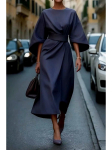 Naiste 2025 Elegantne &Uuml;hev&auml;rviline V&ouml;&ouml;kohav&ouml;&ouml;ga Pikk Frakkvarrukatega Kleit Igap&auml;evasteks ja Ametlikeks S&uuml;ndmusteks S tumesinine v&auml;rv