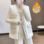 Temperament Lady Style Lamb Palus vest S&uuml;gis- ja Talvine Uus Tweed Stitching Vest Vest Jope Naiste XL beež