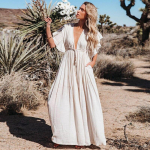 Bikiinid Cover Up Naiste Boheemian Beach Maxi Kleit Puuvillane V kaelus, volangidega Elegantne tuunika Ujumisriided R&uuml;&uuml;, Pikk Naiste One Size valge