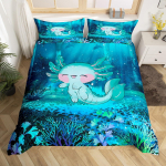 Multikas Axolotl Tekikott Kawaii Axolotl Voodipesu Komplekt Mereloomade Tekikoti Kate Poistele T&uuml;drukutele Mereline Elu Voodikatte Kate EU Single(135*200cm)3pcs blue