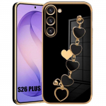 Coque pour Samsung Galaxy S26 Plus, Silicone Souple Slim Noir Motif C&oelig;ur avec Bracelet must