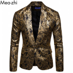 Meeste bleiser Slim Fit &uuml;he n&ouml;&ouml;biga Meeste jakk Kuldprinteriga peigmehe pulmakleit Stage Club Party vabaaja pidulikud bleiserid M