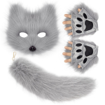 Fluffy Fur Fox Tail V&otilde;tmehoidja Kassi K&auml;pad Kindad ja Hunt Therian Mask komplekt Halloween Cosplay kost&uuml;&uuml;mi aksessuaarideks one size gray