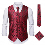 Meeste vest &uuml;likond tr&uuml;kitud varrukateta V-kaelusega &uuml;herealine plekk kikilips Tasku kandiline Slim Fit Retro Groom Wedding Performance Club Disco vest S veinipunane v&auml;rv
