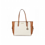 MICHAEL KORS Gilly Suure Mahutavusega T&auml;he LOGO Vana Lillemustriga Retro PVC Veisenahaga K&auml;ekott T&otilde;stukott &Otilde;lakott Suur Naiste Vanilje Valge valge