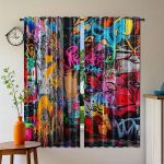 Graffiti kardin, Linna t&auml;navakunsti tr&uuml;kiga pimendav kardin, V&auml;rvilise spreiv&auml;rvi disainiga kardinad, Moodne abstraktne sisekujundus, 2 paneeli 53x116cm 2PCS