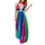 Naiste suvised p&auml;itsed Deep V Rainbow vabaaja pikad kleidid M