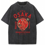 Osaka Dotonbori Joobes Kaheksajalg Vintage Graafilised T-s&auml;rgid Jaapani Stiil T&auml;navatoidu S&otilde;ber T-s&auml;rk Puuvillased L&uuml;hikeste Varrukatega T-s&auml;rgid S
